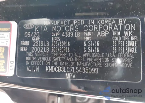 2020 Kia Niro Lxs from USA, damaged, VIN KNDCB3LC7L5435099